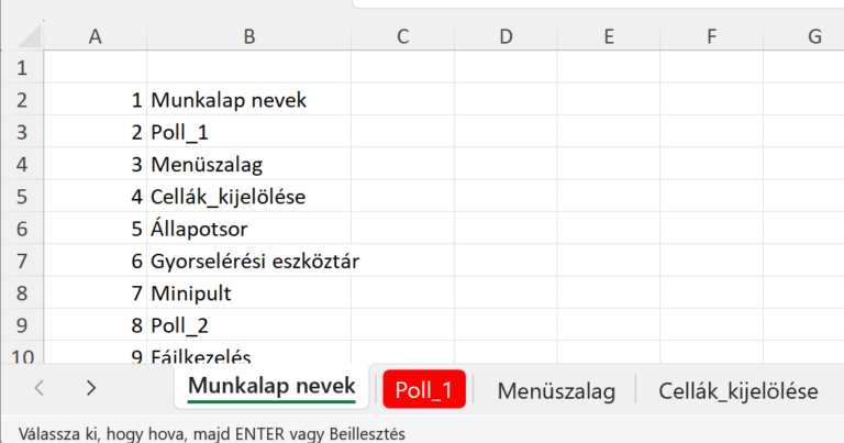 Excel munkalap nevek kilistázása