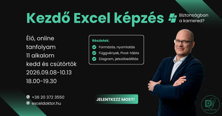 Kezdő Excel képzés – Élő online tanfolyam 2026.09.08 – 10.13
