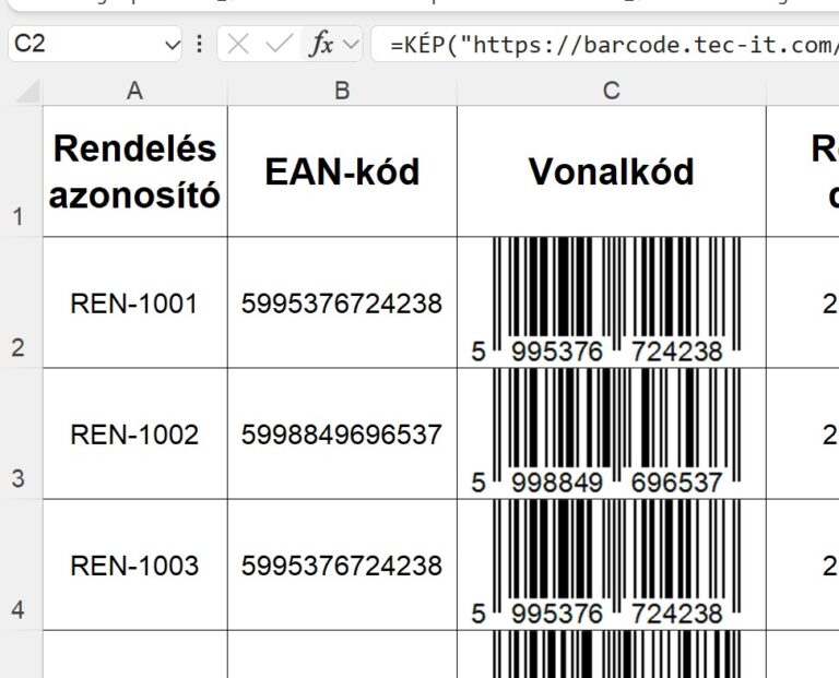 Vonalkód (EAN) genrálás Excelben