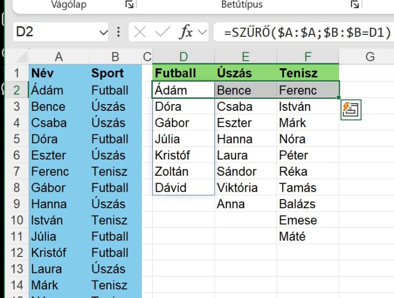 Ki focizik? Szűrés és SZŰRŐ használata az Excelben