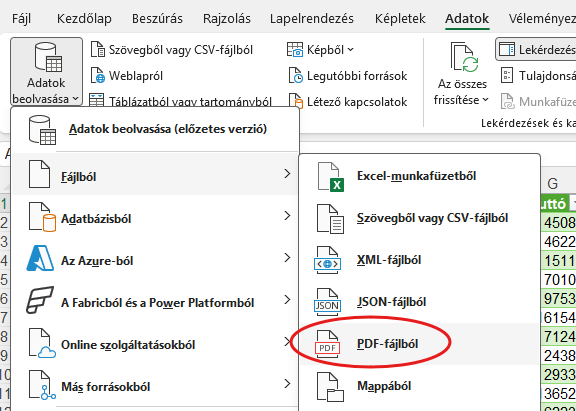 Adat betöltése PDF fájlból Excelbe